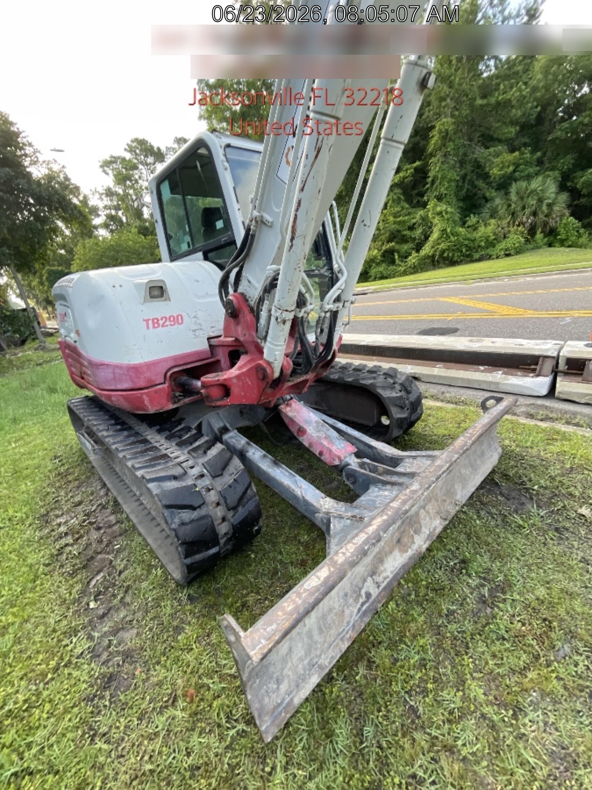 2019 Takeuchi TB290 Cab, AC, Rubber Tracks, Dozer Blade, Travel Alarm, Control Pattern Change Valve, Auxiliary Hydraulics w/18" Quick Coupler Bucket with teeth, 6.2 cu. ft. capacity/24" Quick Coupler Bucket with teeth, 8.6 cu. ft. capacity/36" Quick Coupler Bucket with teeth, 13.4 cu. ft. capacity, Quick Coupler, Hydraulic Thumb Installed