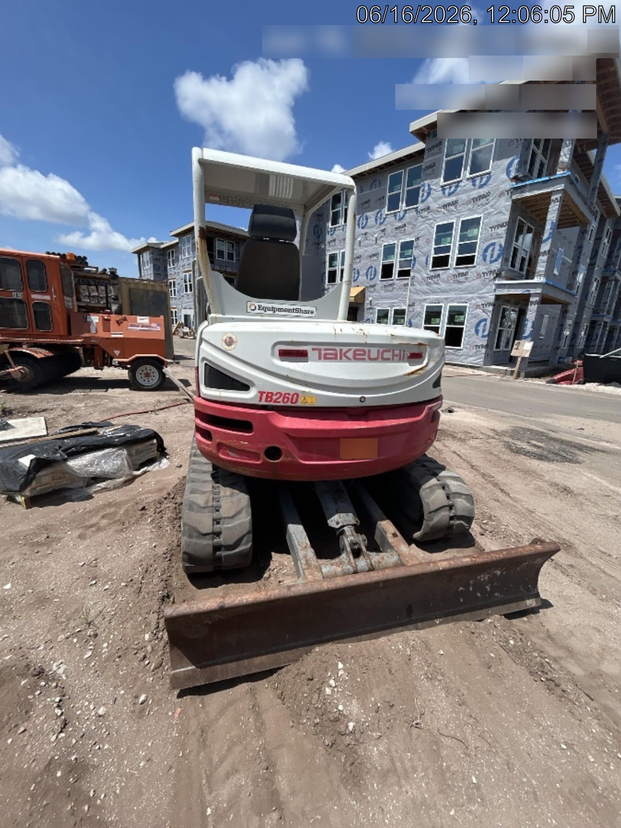2019 Takeuchi TB260 Canopy, Standard Blade, Auxiliary hydraulics Manual QC, Hydraulic thumb, 12" ,18", 24" Bucket