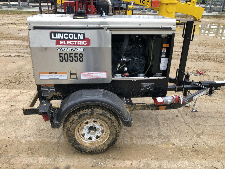 2019 Lincoln Electric Vantage 322 Welder Ready-Pak 3, Two wheel trailer, Fender and Light kit, Cable Rack