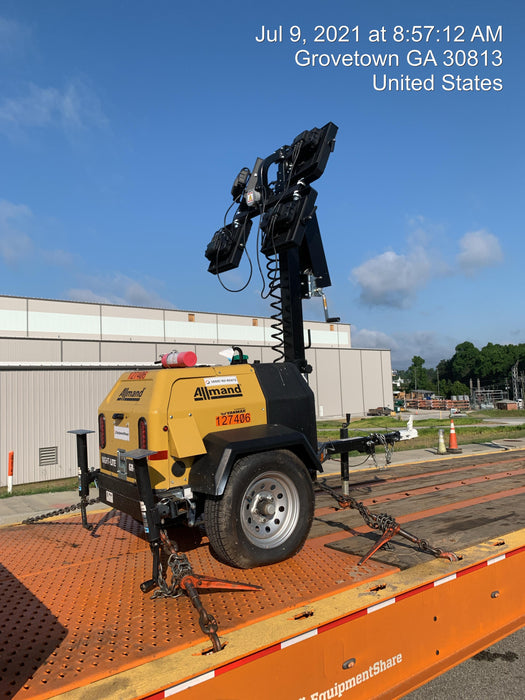 2021 Allmand NLV3GR (4) LED Light Fixture 350W, 23' Vertical Mast, 3kW Prime, Towable, Deep Sea L401, Leveling Jacks, Yanmar T4F 5.8hp