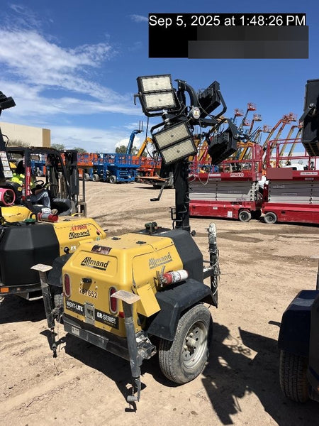 2022 Allmand NLV3GR (4) LED Light Fixture 350W, 23' Vertical Mast, 3kW Prime, Towable, Deep Sea L401, Leveling Jacks, Yanmar T4F 5.8hp