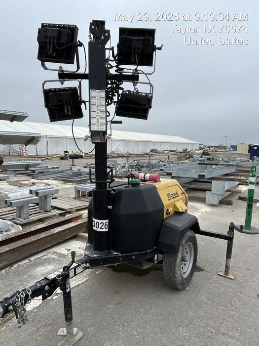 2022 Allmand NLV3GR (4) LED Light Fixture 350W, 23' Vertical Mast, 3kW Prime, Towable, ES Decals, T3