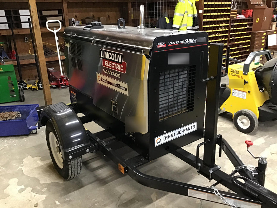 2019 Lincoln Electric Vantage 322 Welder Ready-Pak 3, Two wheel trailer, Fender and Light kit, Cable Rack