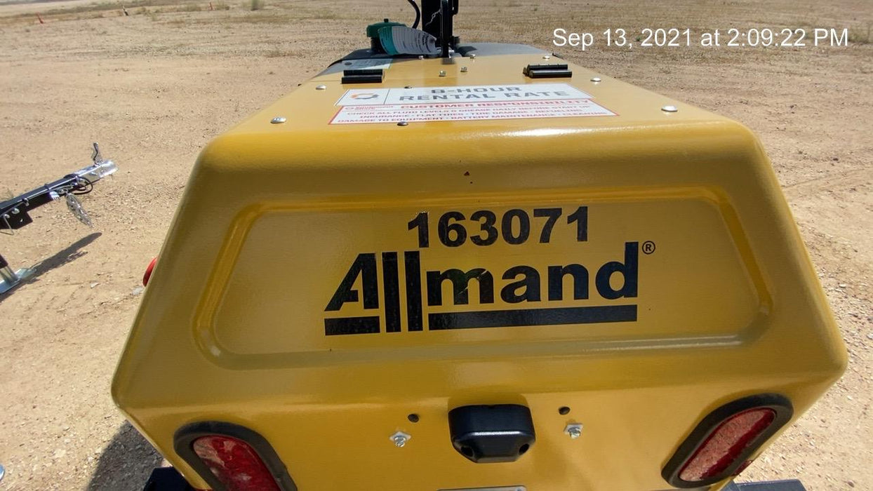 2021 Allmand NLV3GR (4) LED Light Fixture 350W, 23' Vertical Mast, 3kW Prime, Towable, Deep Sea L401, Leveling Jacks, Yanmar T4F 5.8hp