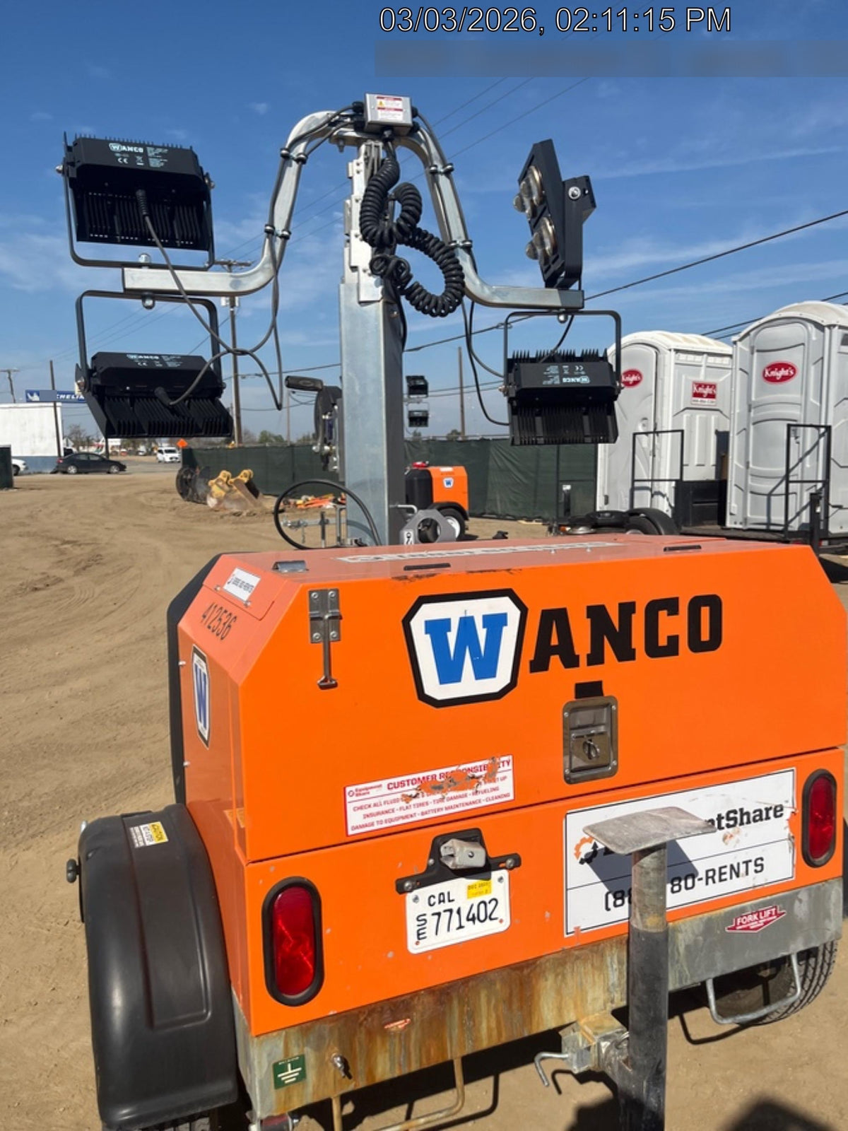 2024 Wanco WLTT-4MM4K Diesel, Deep Sea Controller, Shore Power Plug, Auto Start, (4) 350W LED Floodlights, 4kW Generator, 60 Gal Fuel Tank, 2" Ball, T3