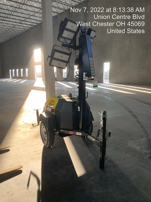 2022 Allmand NLV3GR (4) LED Light Fixture 350W, 23' Vertical Mast, 3kW Prime, Towable, ES Decals, T3