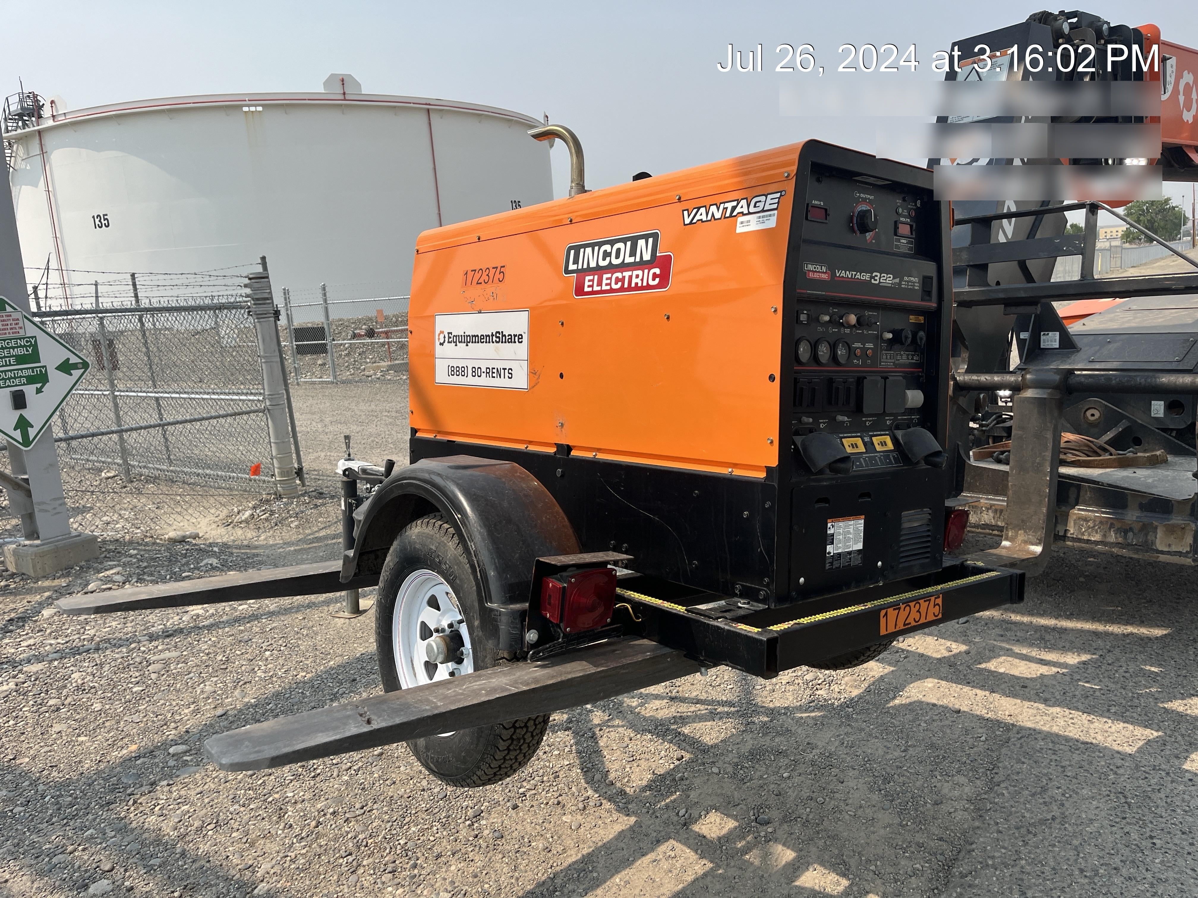 2021 Lincoln Electric Vantage 322 Vantage 322 Ready Pak 3 w/ Decals, ORANGE (includes trailer, cable rack, fender light kit) NO Telematics