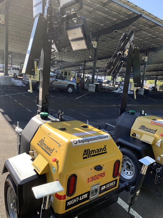 2021 Allmand NLV3GR (4) LED Light Fixture 350W, 23' Vertical Mast, 3kW Prime, Towable, Deep Sea L401, Leveling Jacks, Yanmar T4F 5.8hp