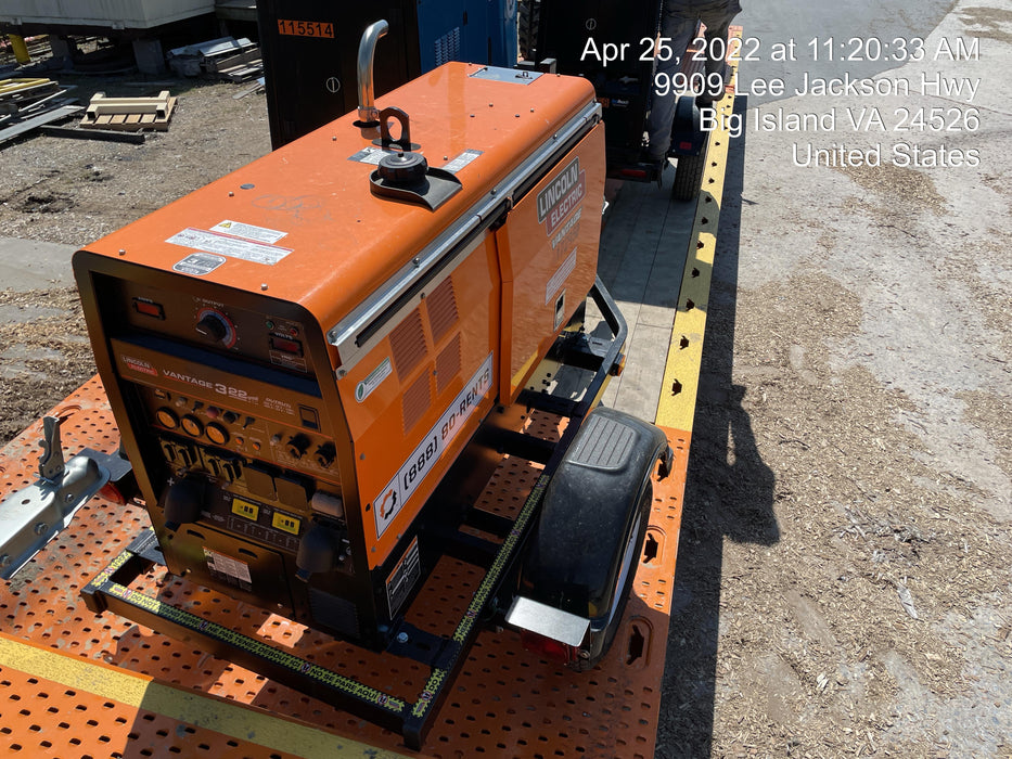 2021 Lincoln Electric Vantage 322 Vantage 322 Ready Pak 3 w/ Decals, ORANGE (includes trailer, cable rack, fender light kit) NO Telematics