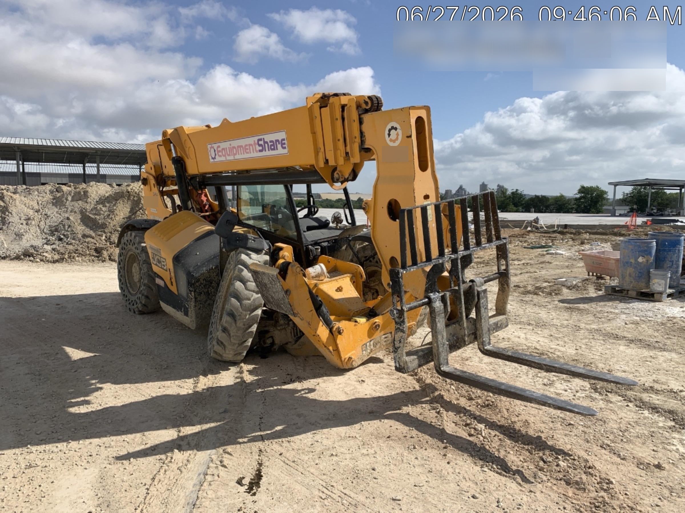 2019 JCB 510-56 74 HP w/Open ROPS, Beacon, Aux Hydraulics, Worklights, Solid Tires w/60" Carriage/Forks