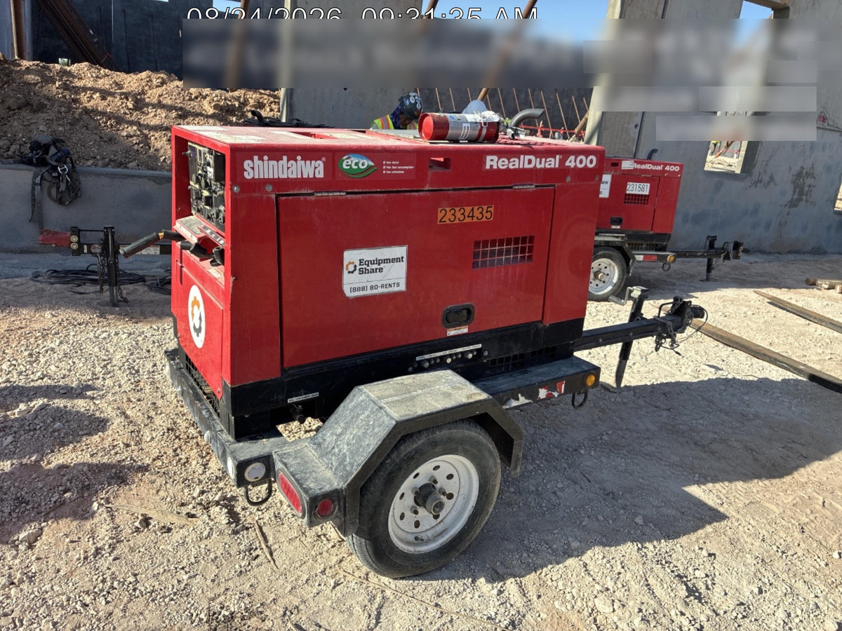 2022 Shindaiwa DGW400MDL Kubota D902 Engine, 23 HP, Dual Op Welder, Wire, Arc, Droop Stick, Tig, and CC Stick Functionality, Simulphase, 3 Phase and 1 Phase Gen Output, Single Axle NB Trlr, Slr Trckl Chrg 12V 12W, Fire Ext