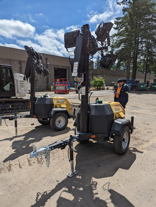 2022 Allmand NLV3GR (4) LED Light Fixture 350W, 23' Vertical Mast, 3kW Prime, Towable, Deep Sea L401, Leveling Jacks, Yanmar T4F 5.8hp