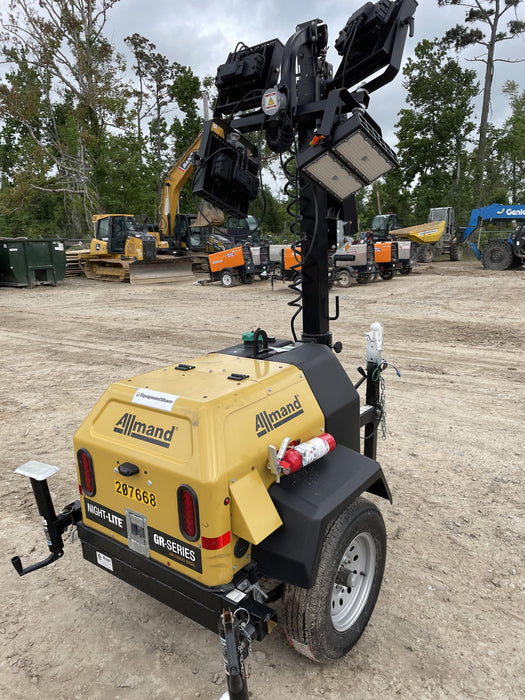 2022 Allmand NLV3GR (4) LED Light Fixture 350W, 23' Vertical Mast, 3kW Prime, Towable, Deep Sea L401, Leveling Jacks, Yanmar T4F 5.8hp