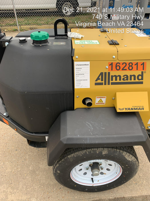 2021 Allmand NLV3GR (4) LED Light Fixture 350W, 23' Vertical Mast, 3kW Prime, Towable, Deep Sea L401, Leveling Jacks, Yanmar T4F 5.8hp