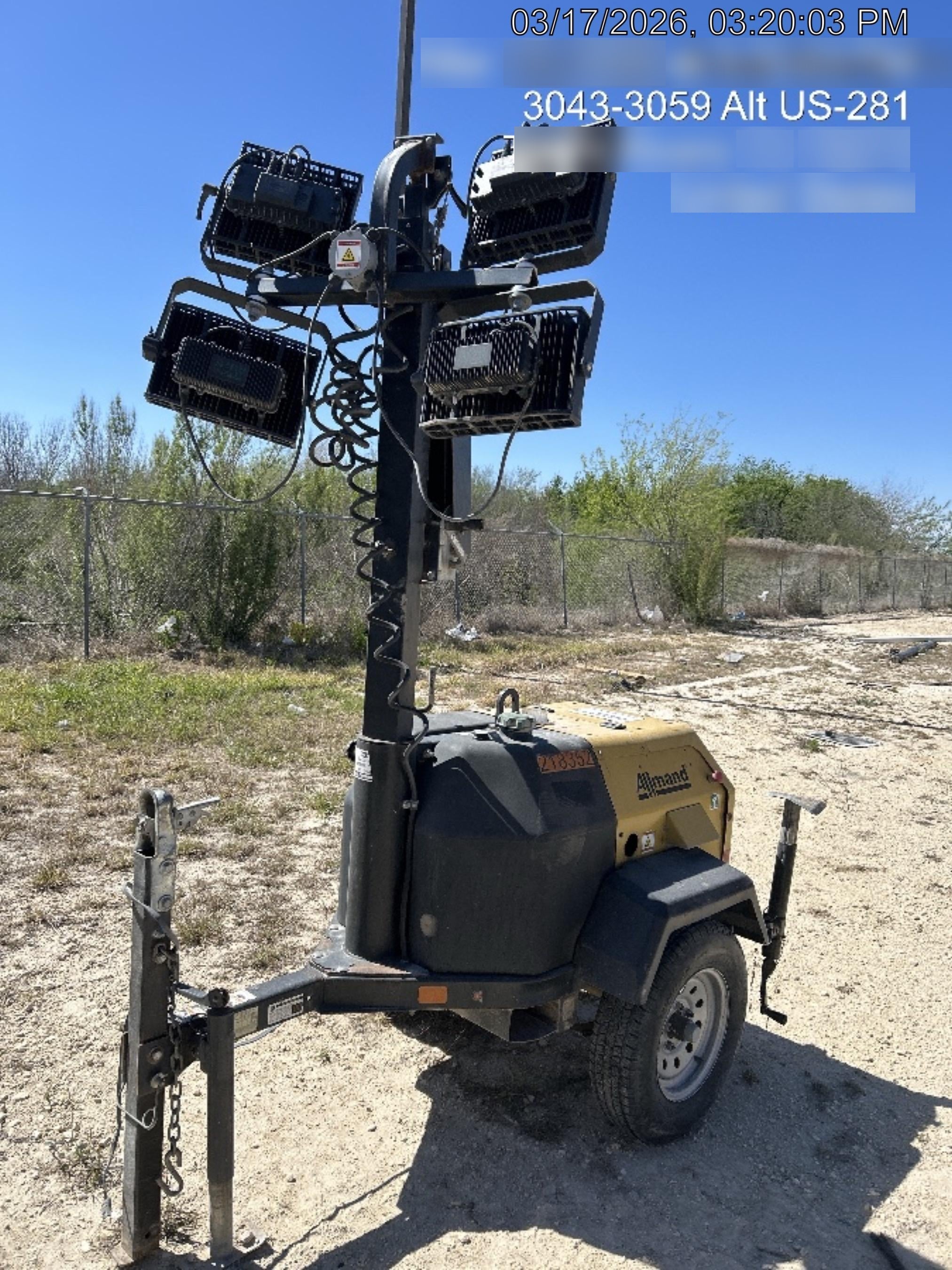 2022 Allmand NLV3GR (4) LED Light Fixture 350W, 23' Vertical Mast, 3kW Prime, Towable, Deep Sea L401, Leveling Jacks, Yanmar T4F 5.8hp