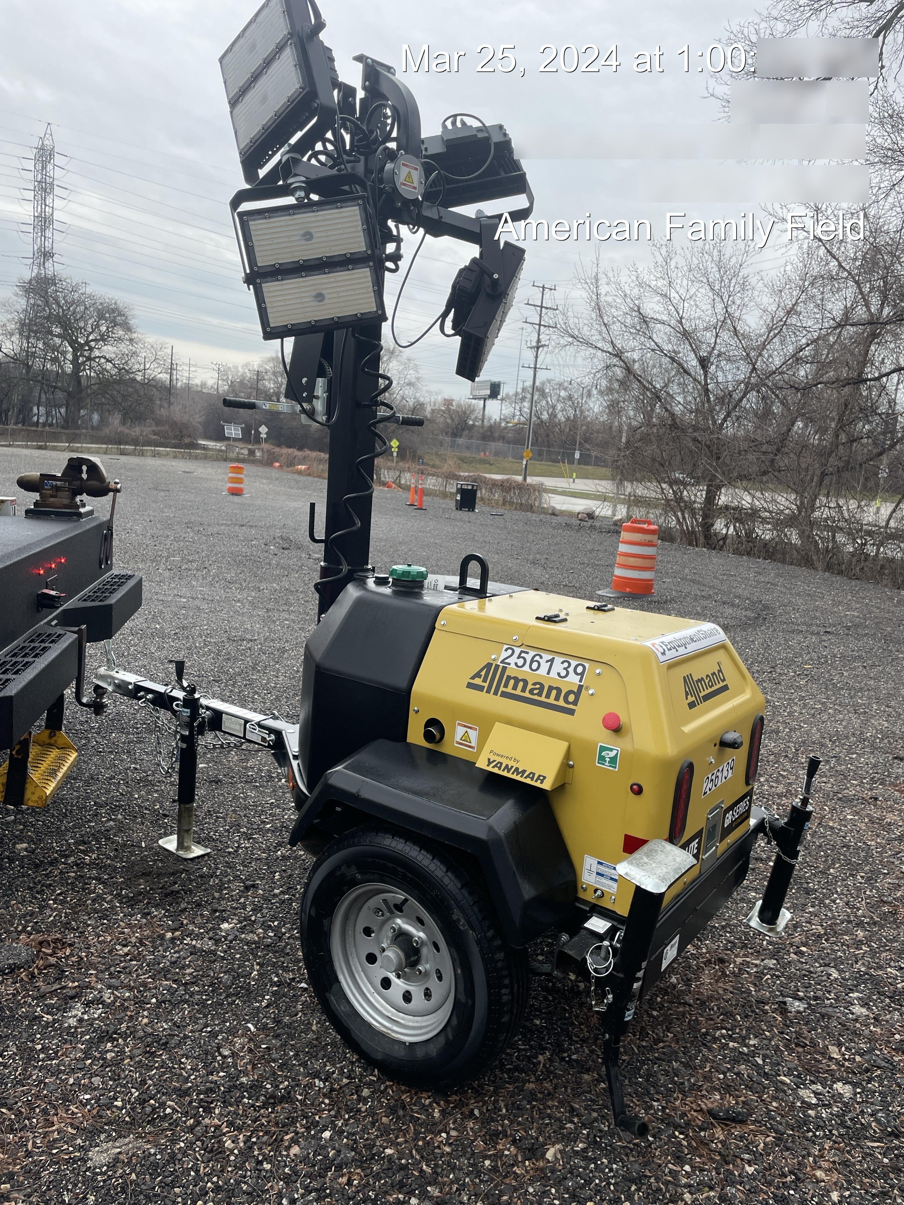 2022 Allmand NLV3GR (4) LED Light Fixture 350W, 23' Vertical Mast, 3kW Prime, Towable, ES Decals, T3
