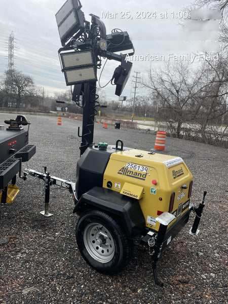 2022 Allmand NLV3GR (4) LED Light Fixture 350W, 23' Vertical Mast, 3kW Prime, Towable, ES Decals, T3