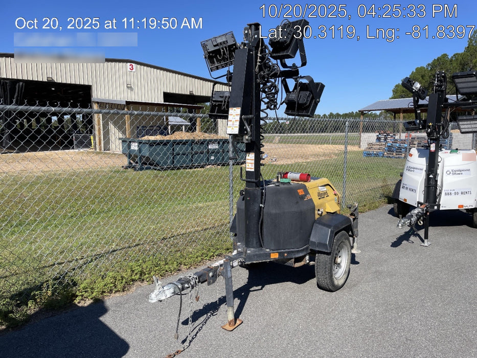 2022 Allmand NLV3GR (4) LED Light Fixture 350W, 23' Vertical Mast, 3kW Prime, Towable, Deep Sea L401, Leveling Jacks, Yanmar T4F 5.8hp