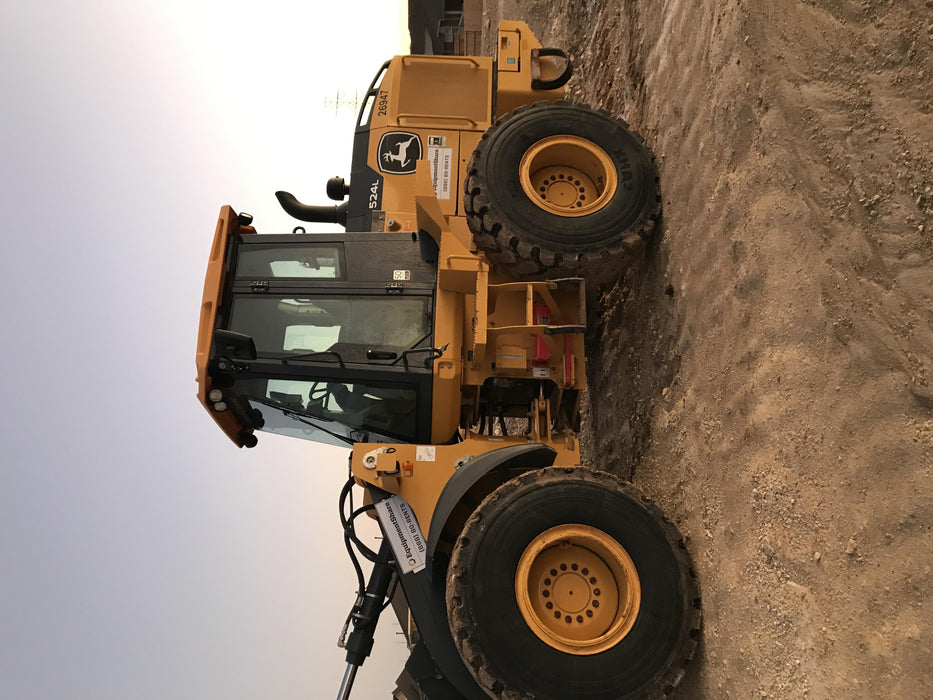 2019 John Deere 524L Cab/Heat/AIR, 3rd Function Hydraulics, Hydraulic JRB QC 2.75 Yd. Bucket, 60" Carriage/72" Forks