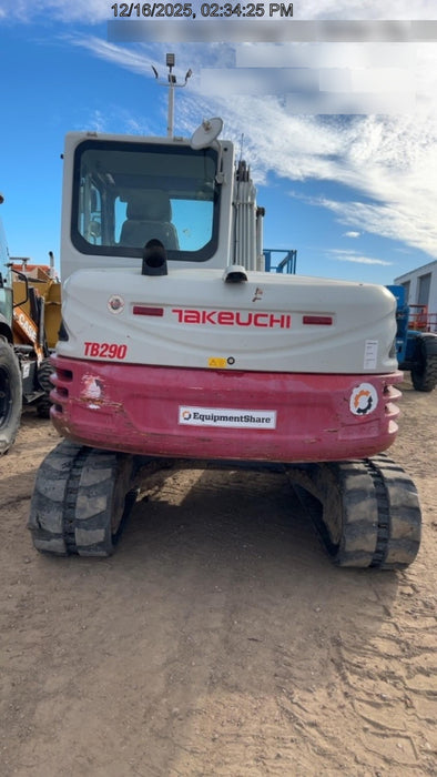 2019 Takeuchi TB290 Cab/Heat/AC Rubber tracks, Dozer blade, Travel alarm, Auxiliary hydraulics w/Manual QC, Hydraulic thumb, 18", 24", and 36" Buckets