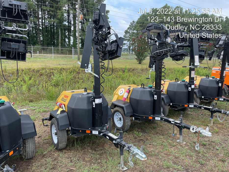 2021 Allmand NLV3GR (4) LED Light Fixture 350W, 23' Vertical Mast, 3kW Prime, Towable, Deep Sea L401, Leveling Jacks, Yanmar T4F 5.8hp