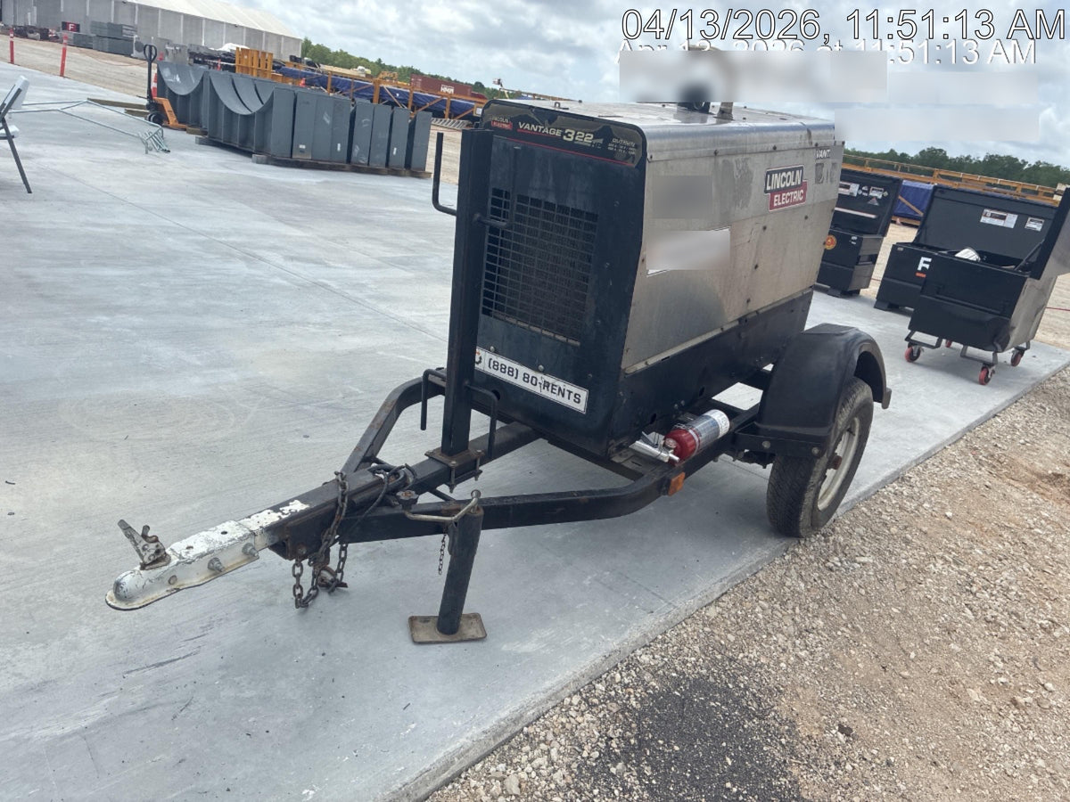 2019 Lincoln Electric Vantage 322 Ready-Pak 3, Two Wheel Trailer, Fender and Light Kit, Cable Rack