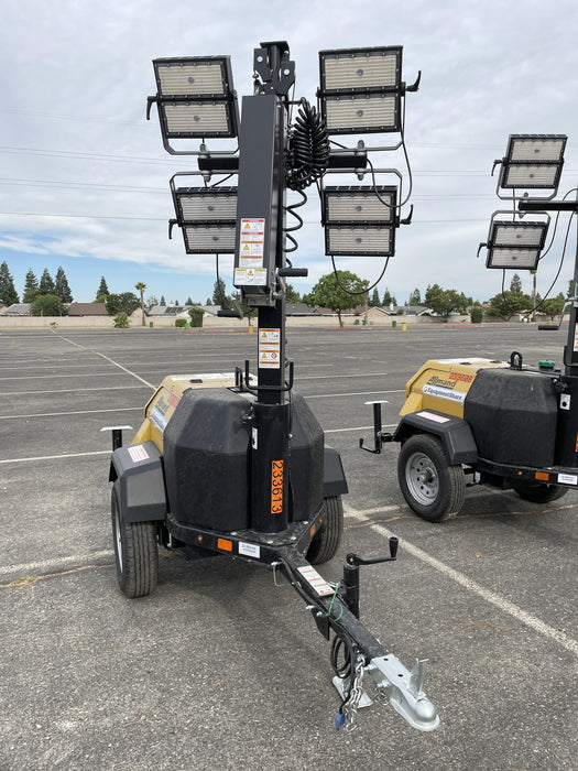 2022 Allmand NLV3GR (4) LED Light Fixture 350W, 23' Vertical Mast, 3kW Prime, Towable, Deep Sea L401, Leveling Jacks, Yanmar T4F 5.8hp