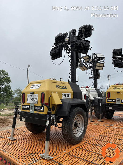 2022 Allmand NLV3GR (4) LED Light Fixture 350W, 23' Vertical Mast, 3kW Prime, Towable, Deep Sea L401, Leveling Jacks, Yanmar T4F 5.8hp