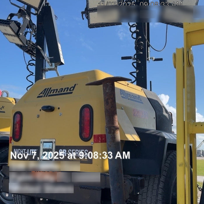 2022 Allmand NLV3GR (4) LED Light Fixture 350W, 23' Vertical Mast, 3kW Prime, Towable, Deep Sea L401, Leveling Jacks, Yanmar T4F 5.8hp