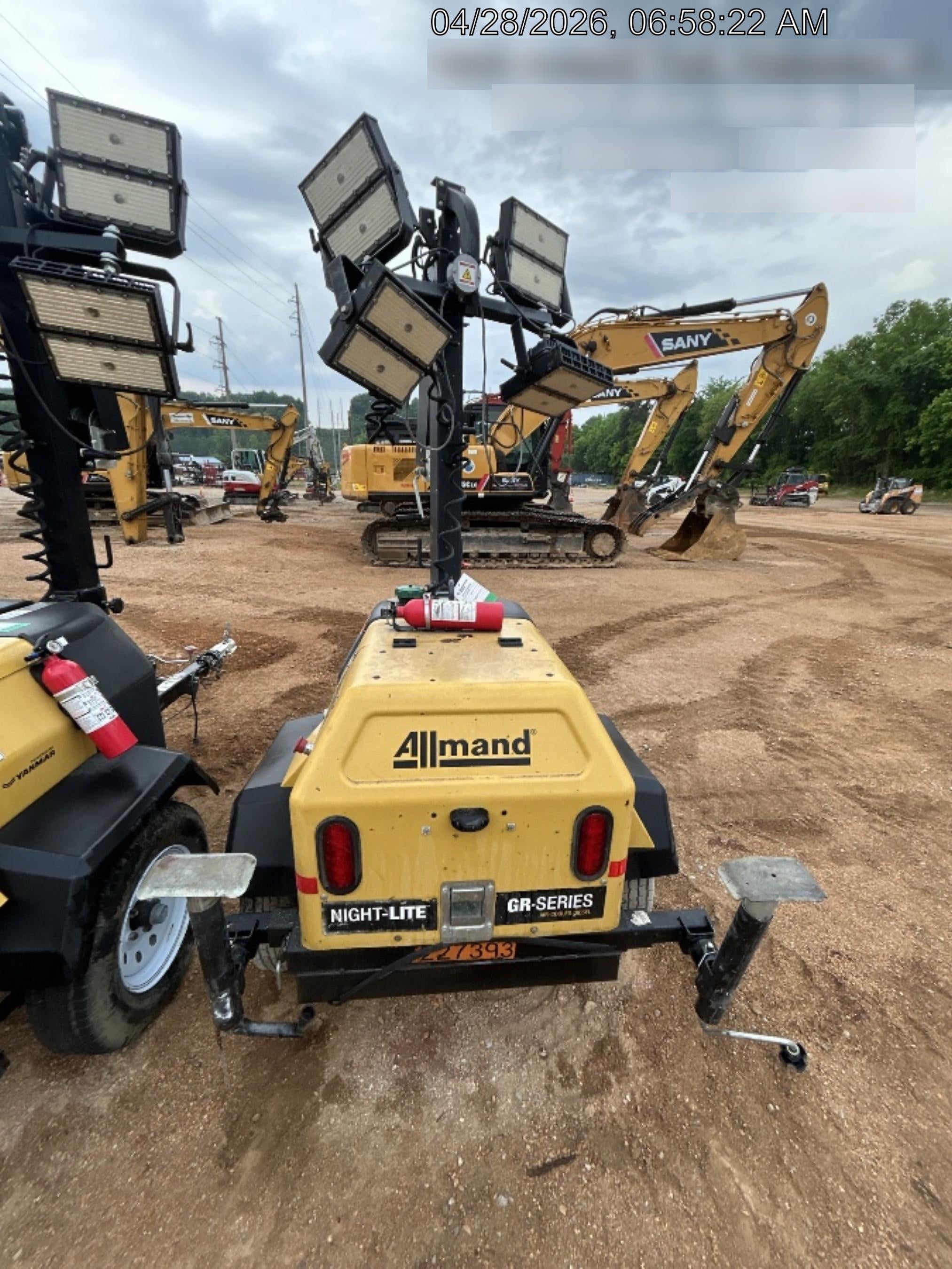 2022 Allmand NLV3GR (4) LED Light Fixture 350W, 23' Vertical Mast, 3kW Prime, Towable, Deep Sea L401, Leveling Jacks, Yanmar T4F 5.8hp