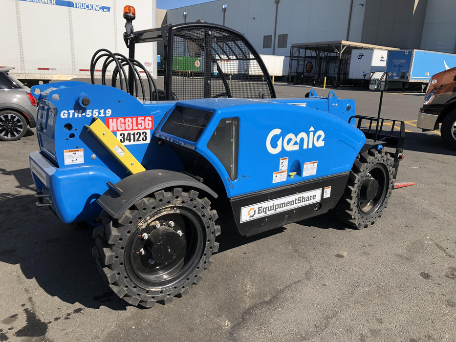 2019 Genie GTH-5519 Canopy, Solid RT Tires, LED Work Lights, Beacon 48" Carriage, 48" Forks