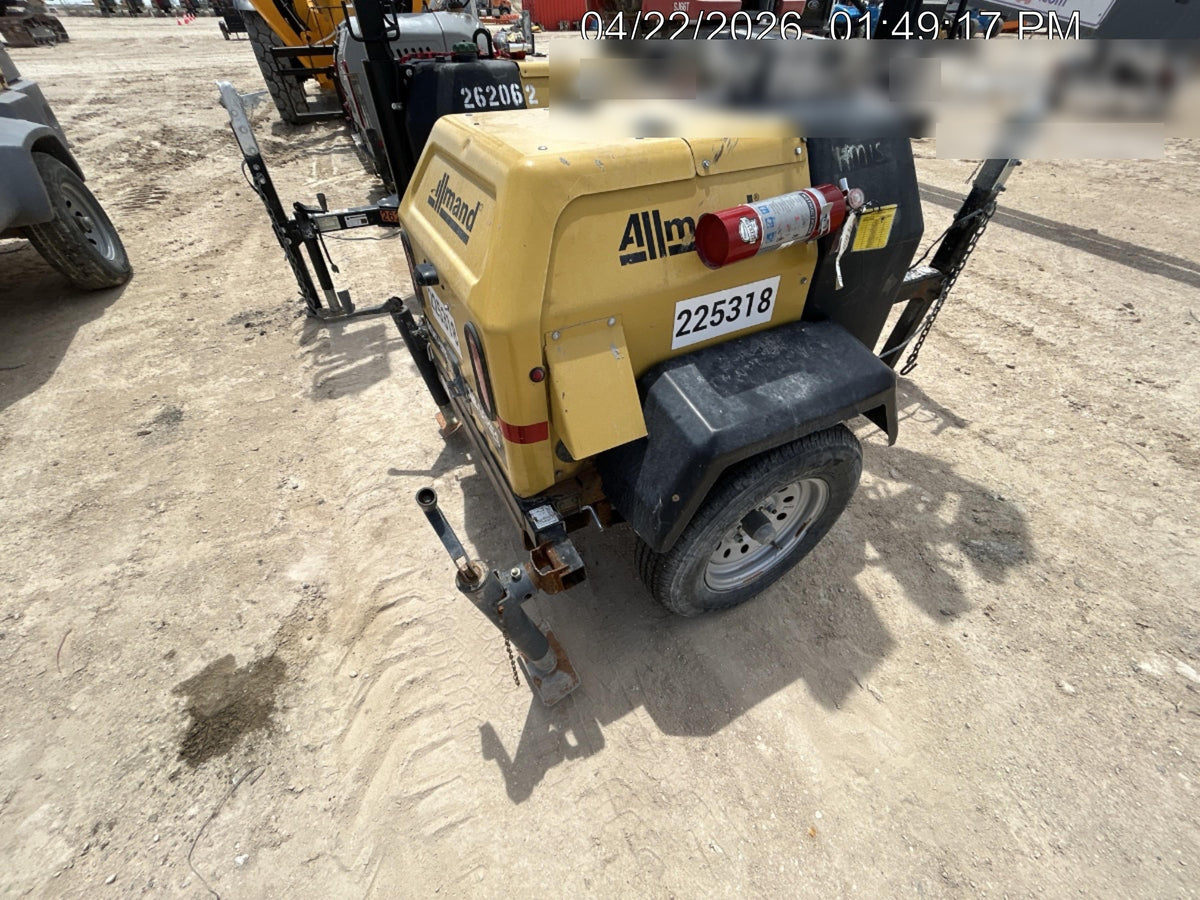 2022 Allmand NLV3GR (4) LED Light Fixture 350W, 23' Vertical Mast, 3kW Prime, Towable, Deep Sea L401, Leveling Jacks, Yanmar T4F 5.8hp