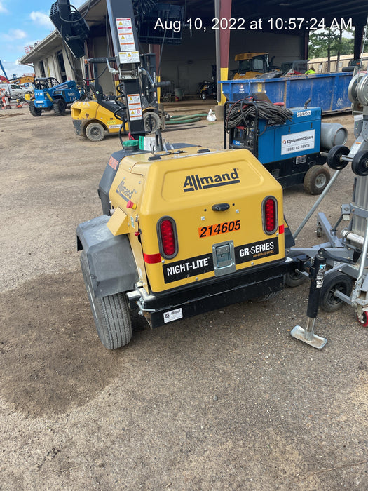 2022 Allmand NLV3GR (4) LED Light Fixture 350W, 23' Vertical Mast, 3kW Prime, Towable, Deep Sea L401, Leveling Jacks, Yanmar T4F 5.8hp