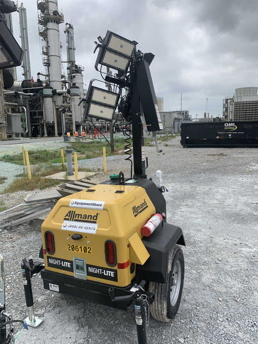 2022 Allmand NLV3GR (4) LED Light Fixture 350W, 23' Vertical Mast, 3kW Prime, Towable, Deep Sea L401, Leveling Jacks, Yanmar T4F 5.8hp