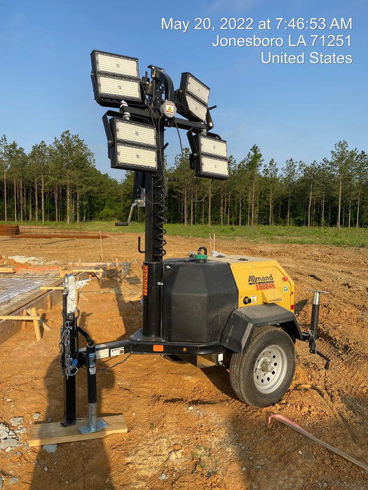 2021 Allmand NLV3GR (4) LED Light Fixture 350W, 23' Vertical Mast, 3kW Prime, Towable, Deep Sea L401, Leveling Jacks, Yanmar T4F 5.8hp