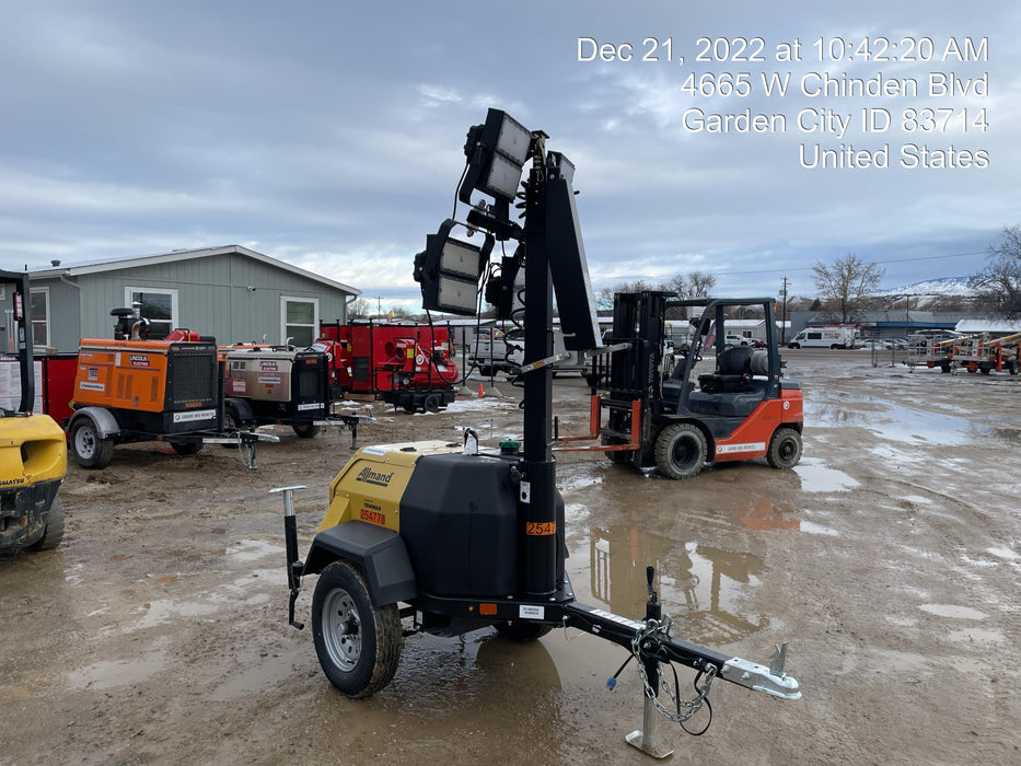 2022 Allmand NLV3GR (4) LED Light Fixture 350W, 23' Vertical Mast, 3kW Prime, Towable, ES Decals, T3