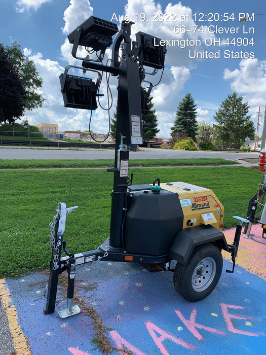 2022 Allmand NLV3GR (4) LED Light Fixture 350W, 23' Vertical Mast, 3kW Prime, Towable, Deep Sea L401, Leveling Jacks, Yanmar T4F 5.8hp