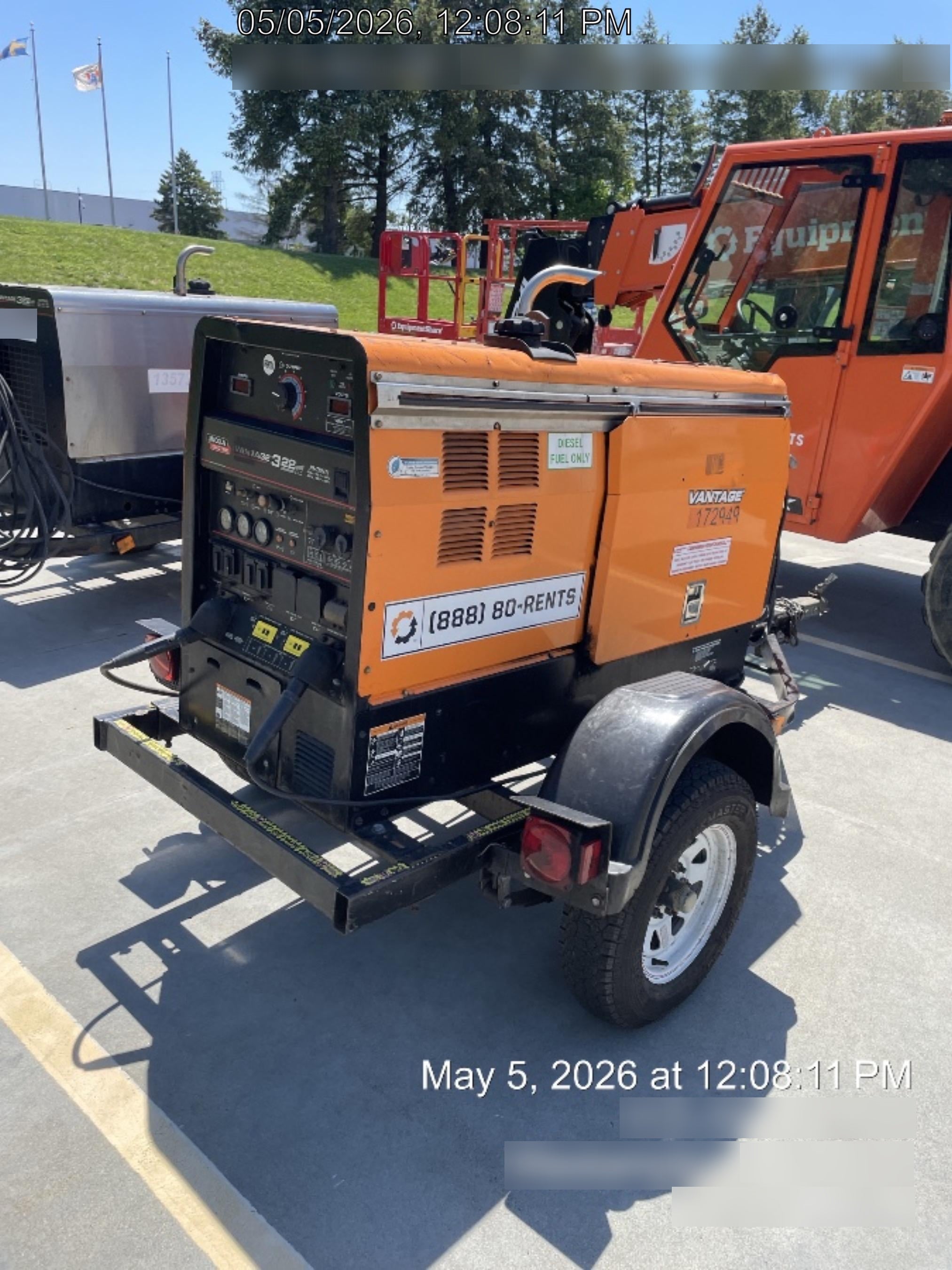 2021 Lincoln Electric Vantage 322 Vantage 322 Ready Pak 3 w/ Decals, ORANGE (includes trailer, cable rack, fender light kit) NO Telematics