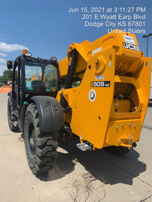2020 JCB 509-42 Canopy, Solid Tires, Work Lights, Beacon, Aux Hydraulics, Back up Alarm, Lifting Eye, ES Decals