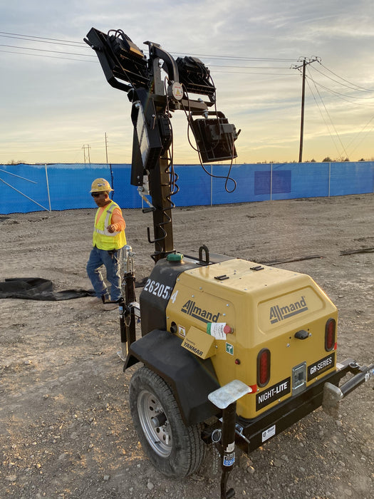 2022 Allmand NLV3GR (4) LED Light Fixture 350W, 23' Vertical Mast, 3kW Prime, Towable, ES Decals, T3