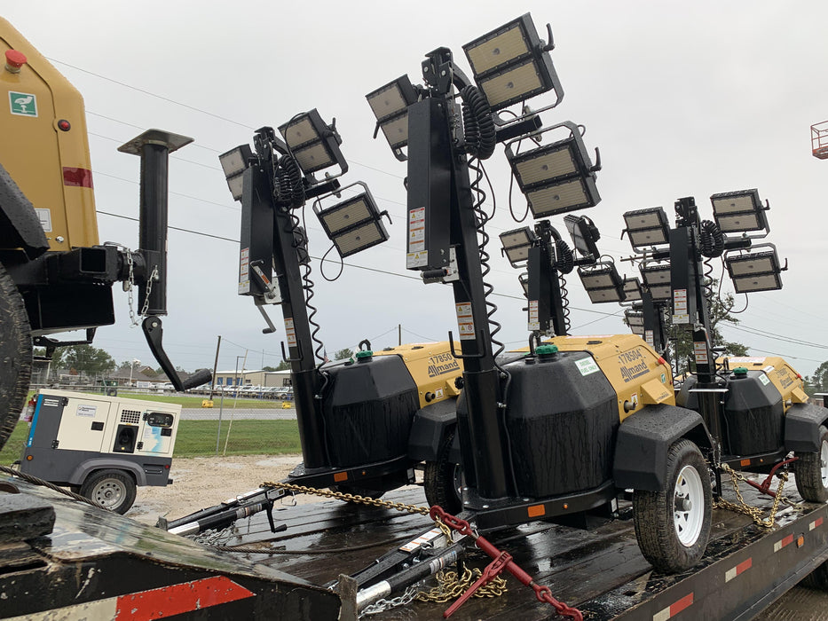 Allmand NLV3GR (4) LED Light Fixture 350W, 23' Vertical Mast, 3kW Prime, Towable, Deep Sea L401, Leveling Jacks, Yanmar T4F 5.8hp