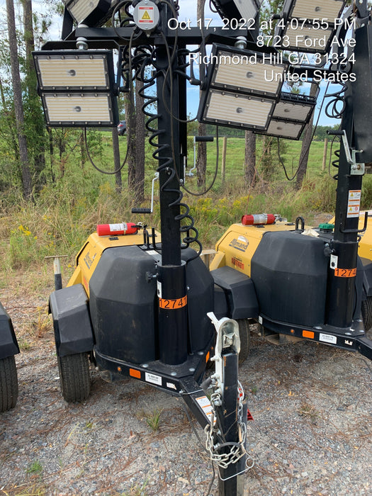 2021 Allmand NLV3GR (4) LED Light Fixture 350W, 23' Vertical Mast, 3kW Prime, Towable, Deep Sea L401, Leveling Jacks, Yanmar T4F 5.8hp