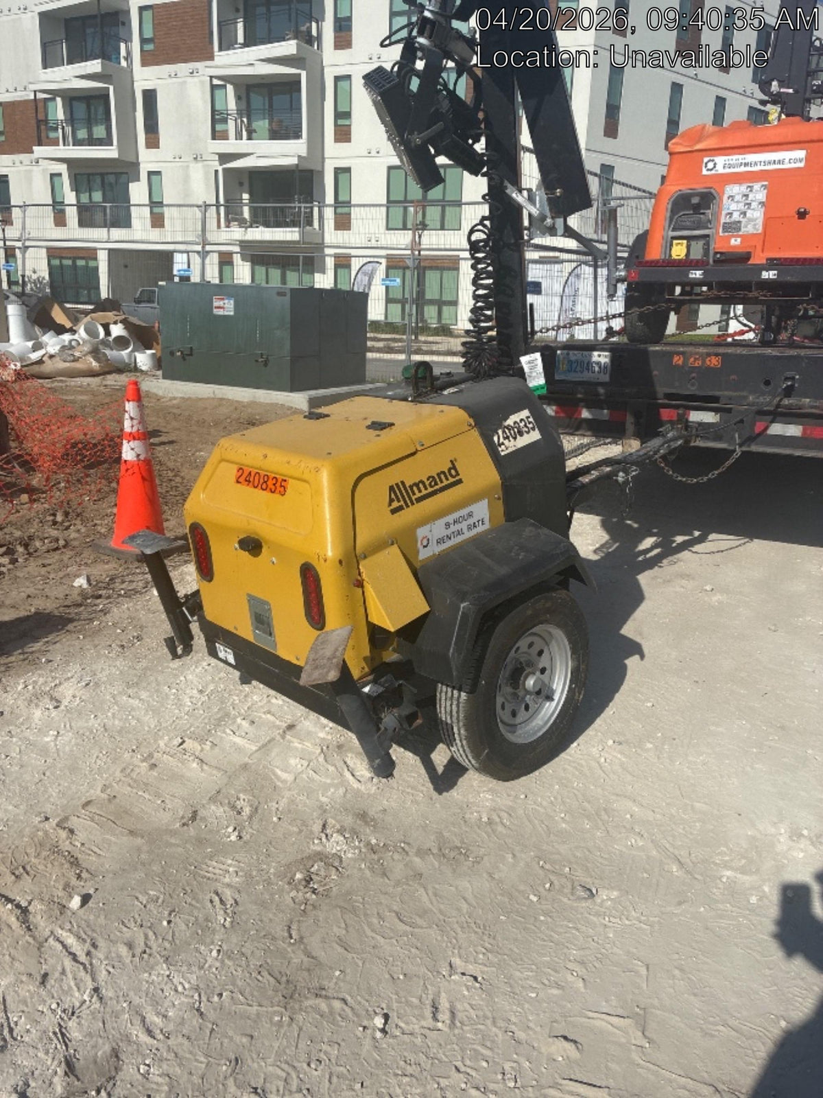 2022 Allmand NLV3GR (4) LED Light Fixture 350W, 23' Vertical Mast, 3kW Prime, Towable, Deep Sea L401, Leveling Jacks, Yanmar T4F 5.8hp