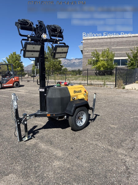 Allmand NLV3GR (4) LED Light Fixture 350W, 23' Vertical Mast, 3kW Prime, Towable, Deep Sea L401, Leveling Jacks, Yanmar T4F 5.8hp