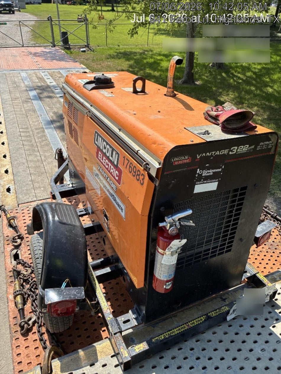 2021 Lincoln Electric Vantage 322 Vantage 322 Ready Pak 3 w/ Decals, ORANGE (includes trailer, cable rack, fender light kit) NO Telematics