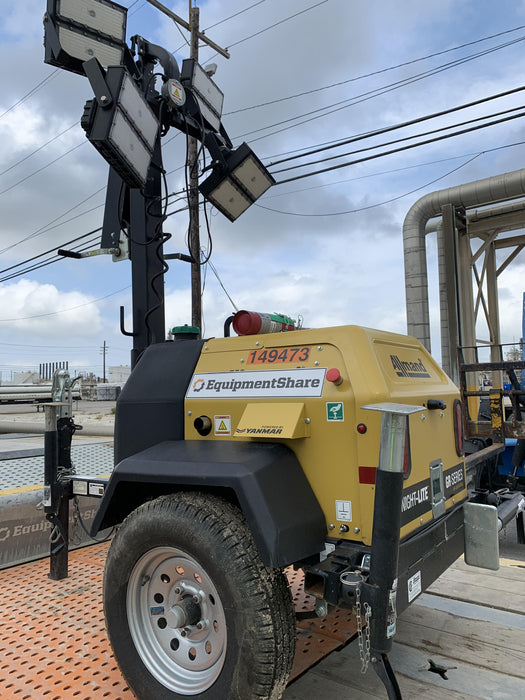 2022 Allmand NLV3GR (4) LED Light Fixture 350W, 23' Vertical Mast, 3kW Prime, Towable, Deep Sea L401, Leveling Jacks, Yanmar T4F 5.8hp