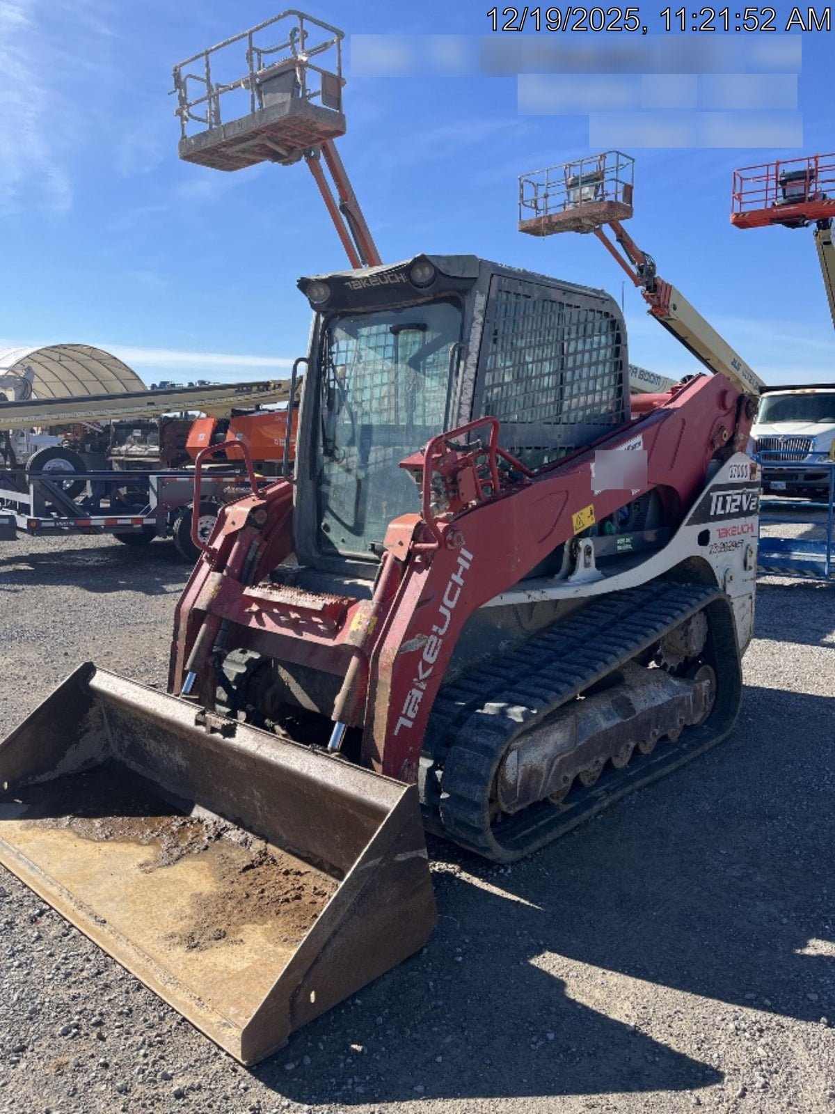 2019 Takeuchi TL12V2C Cab/Heat/Air w/Auxiliary Hydraulics, 2 Speed, Hydraulic QC 80" Tooth Bucket, 48" Pallet Forks