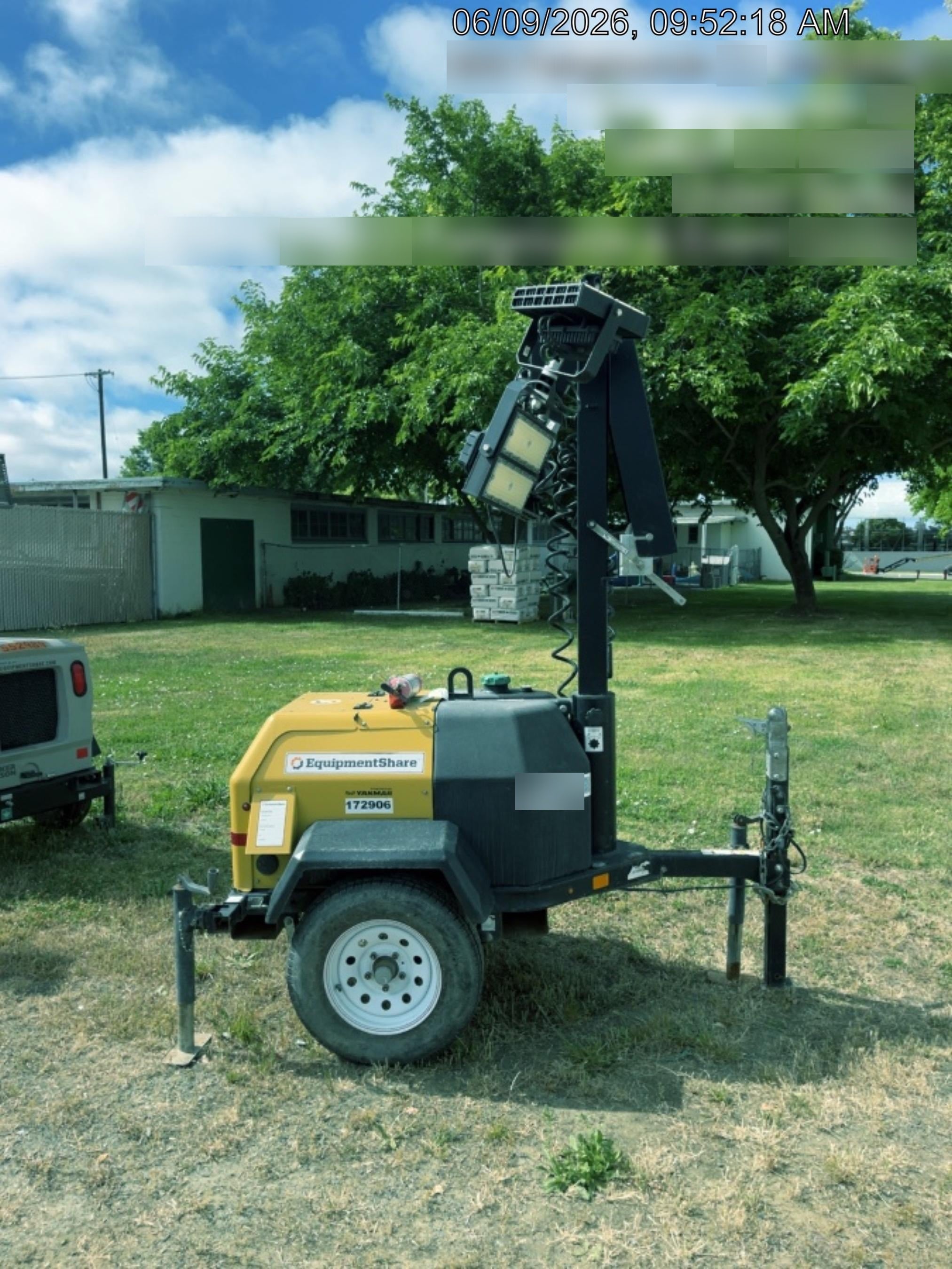 Allmand NLV3GR (4) LED Light Fixture 350W, 23' Vertical Mast, 3kW Prime, Towable, Deep Sea L401, Leveling Jacks, Yanmar T4F 5.8hp