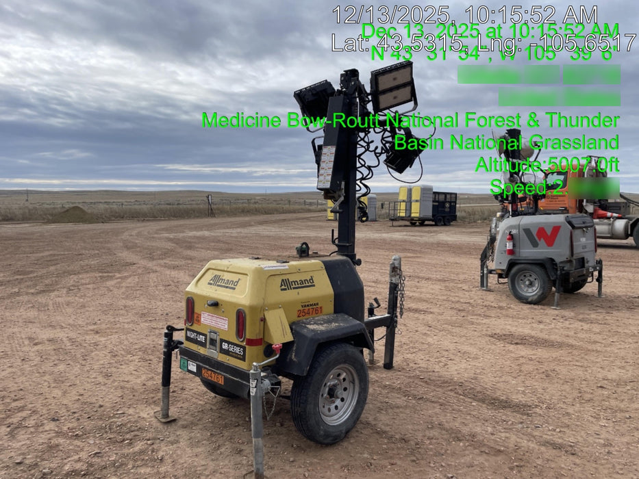 2022 Allmand NLV3GR (4) LED Light Fixture 350W, 23' Vertical Mast, 3kW Prime, Towable, ES Decals, T3