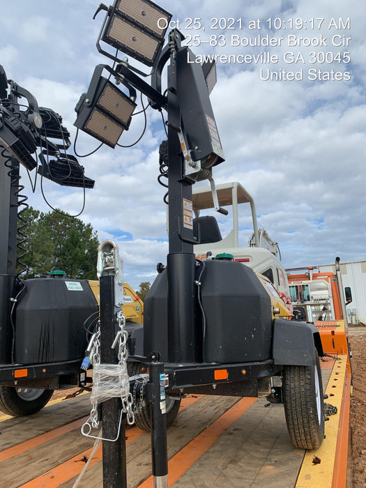 2021 Allmand NLV3GR (4) LED Light Fixture 350W, 23' Vertical Mast, 3kW Prime, Towable, Deep Sea L401, Leveling Jacks, Yanmar T4F 5.8hp